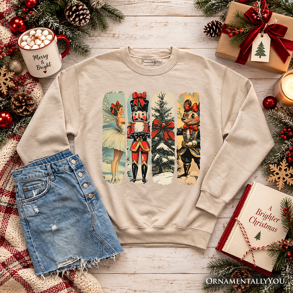 Ballet and Nutcracker Christmas Sweatshirt, Coquette Bow and Mouse Vintage Holiday Sweater