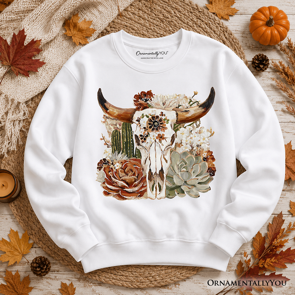 Boho Floral Cow Skull Sweatshirt, Western Autumn Cowgirl Sweater