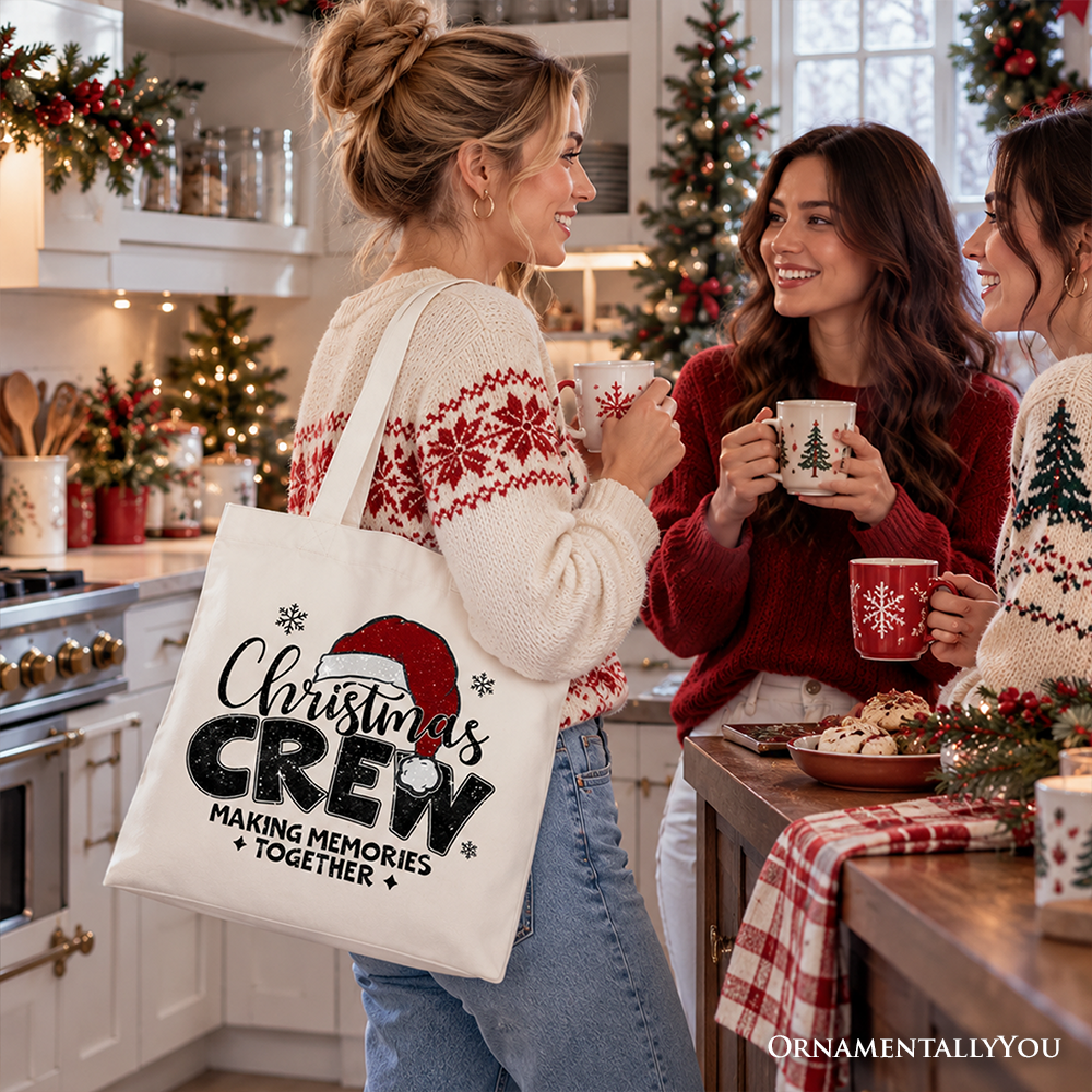Christmas Crew Tote Bag, Glitter Santa Hat Gift Shopper for Making Memories
