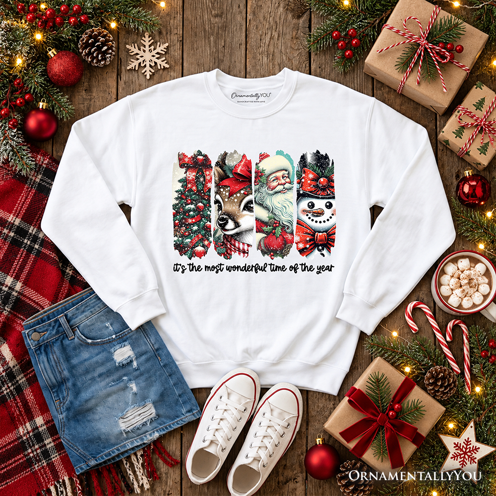 It's Most Wonderful Time Of The Year Sweatshirt, Reindeer, Santa, Snowman Vintage Sweater for Christmas