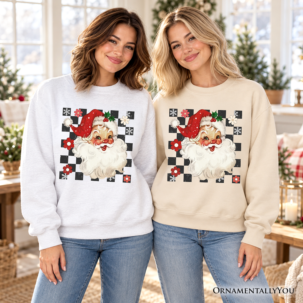 Checkered Santa Claus Vintage Sweatshirt, Retro Merry Christmas Sweater