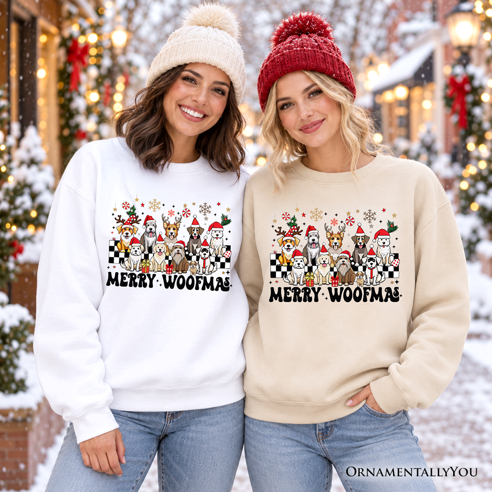 Merry Woofmas Dog Mama Sweatshirt, Dogs With Santa Hats Christmas Sweater