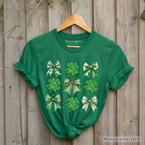 Coquette Clover Bows St Patrick’s Day T-Shirt, Green Irish Lucky Shamrock Tee