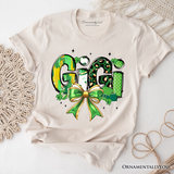 Coquette Gigi Bow St Patrick’s Day T-Shirt, Green Lucky Shamrock Clover Tee