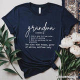 Grandma Definition T-Shirt, White, Natural, Navy and Black Funny Tee for Grandmothers