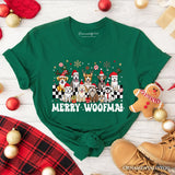 Merry Woofmas Dog Mama T‑Shirt, Dogs With Santa Hats Christmas Tee