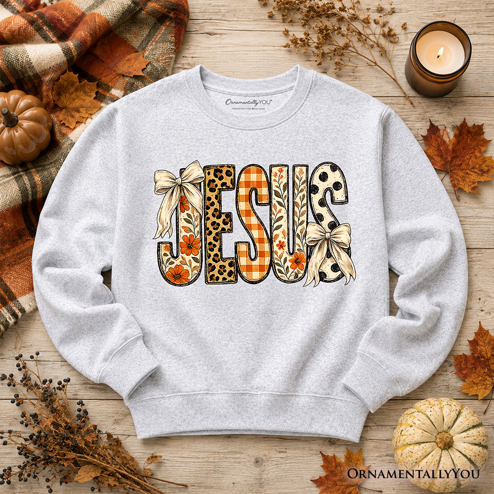 Jesus Coquette Fall Sweatshirt, Leopard Plaid Floral Christian Faith Sweater