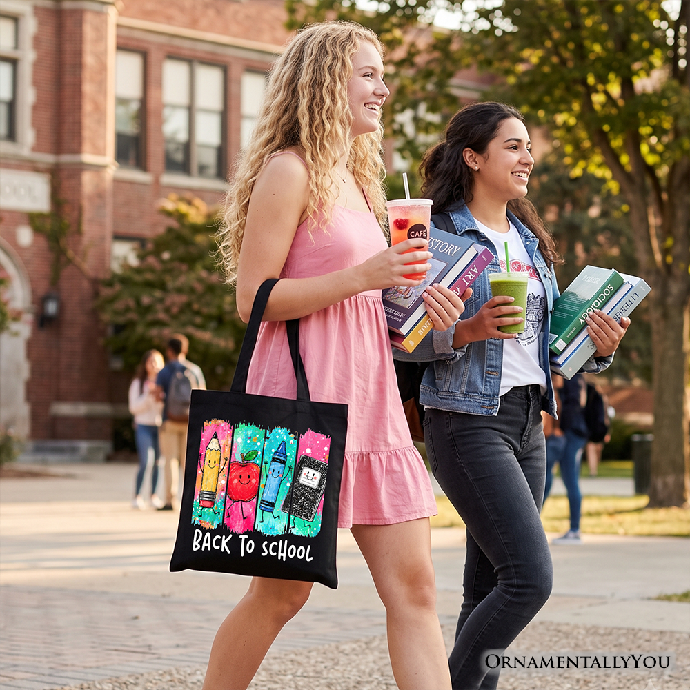 Brushstroke Back to School Tote Bag, Apple Pencil Notebook Gift Shopper for Teachers