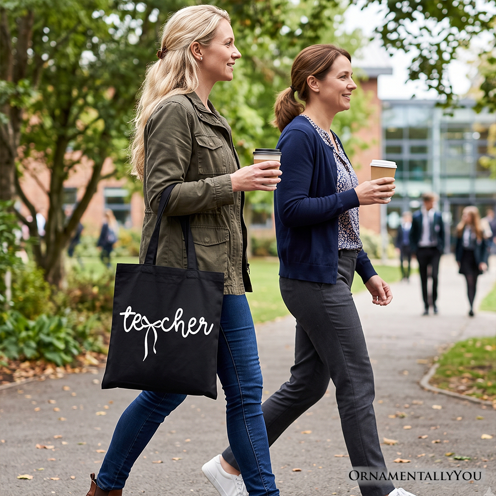 Teacher Coquette Bow Tote Bag, Minimalist Back to School Gift Shopper