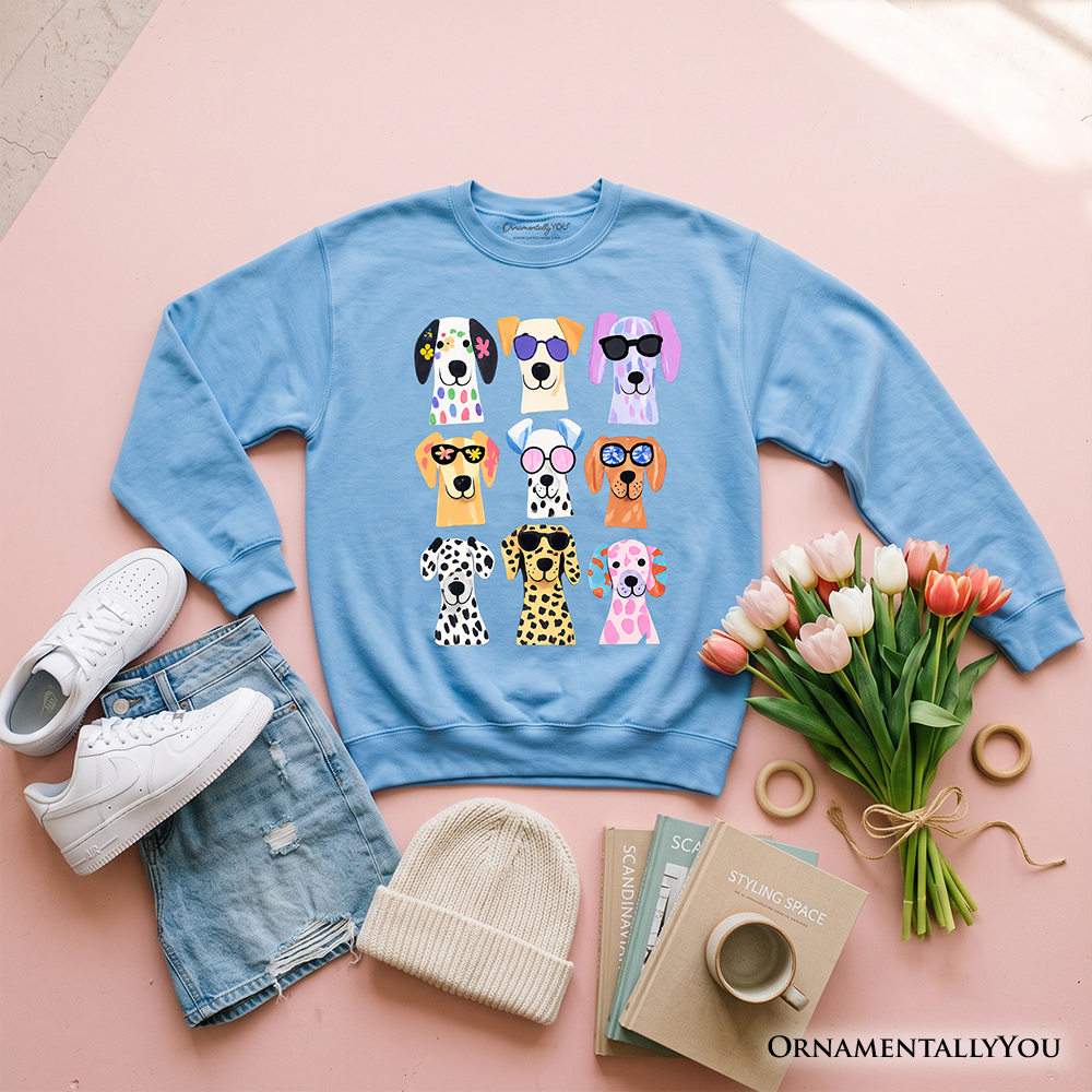 Colorful Dogs Sweatshirt, Animals Breeds Summer Sweater