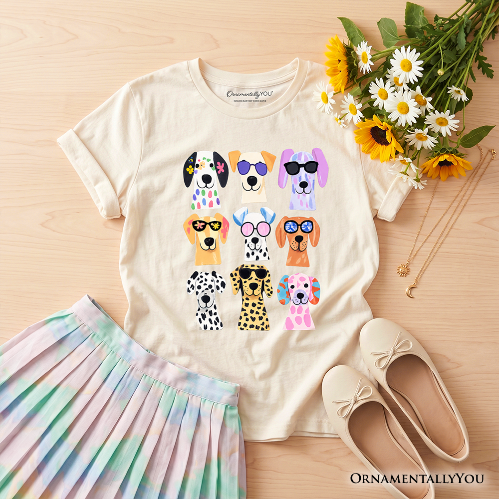 Kids Colorful Dogs T-Shirt, Animals Breeds Summer Youth Tee