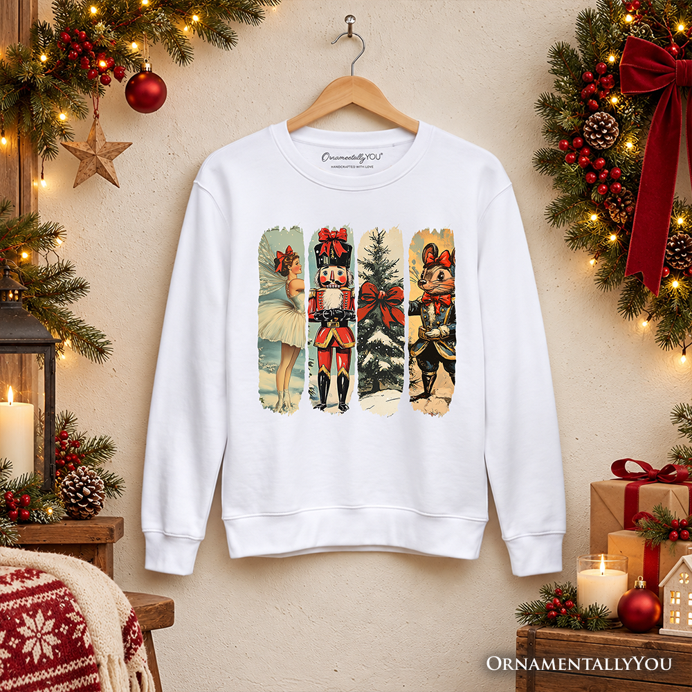 Ballet and Nutcracker Christmas Sweatshirt, Coquette Bow and Mouse Vintage Holiday Sweater