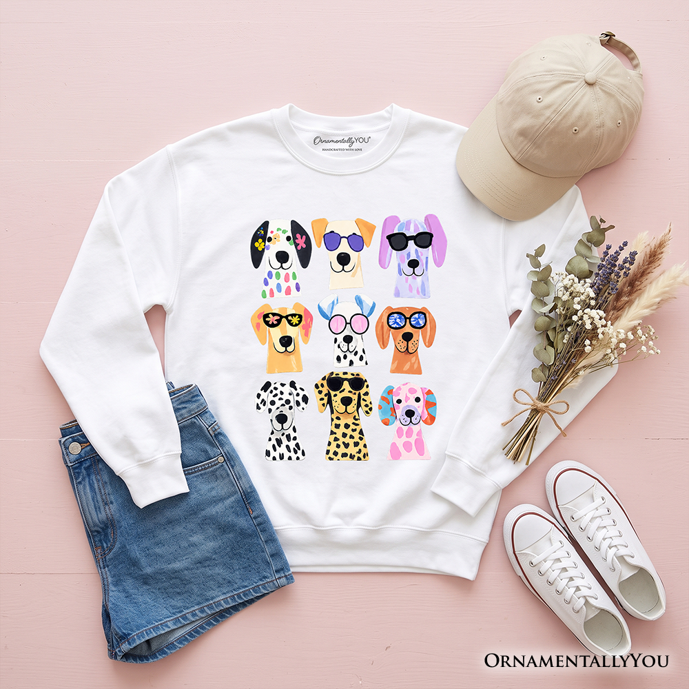 Colorful Dogs Sweatshirt, Animals Breeds Summer Sweater