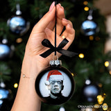 Frankenstein Christmas Spooky Portrait Glass Ornament, Black Horror Halloween Tree Decoration
