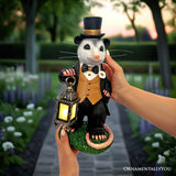 Gentleman Opossum the Victorian Nightcrawler with Solar Powered Lamp Statue, 13" Lighted Garden Statue