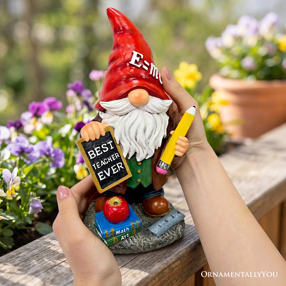 Teacher Gnome Garden Statue, 10" Classroom Dwarf Figurine Appreciation Gift for Teachers