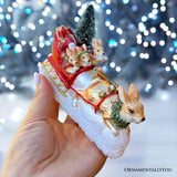 (Pre-Order) Enchanting Hare and Sleigh Glass Christmas Ornament, Elegant Hand Blown Tree Decor