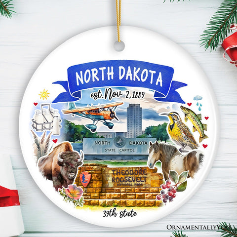 Artistic North Dakota State Themes and Landmarks Christmas Ornament