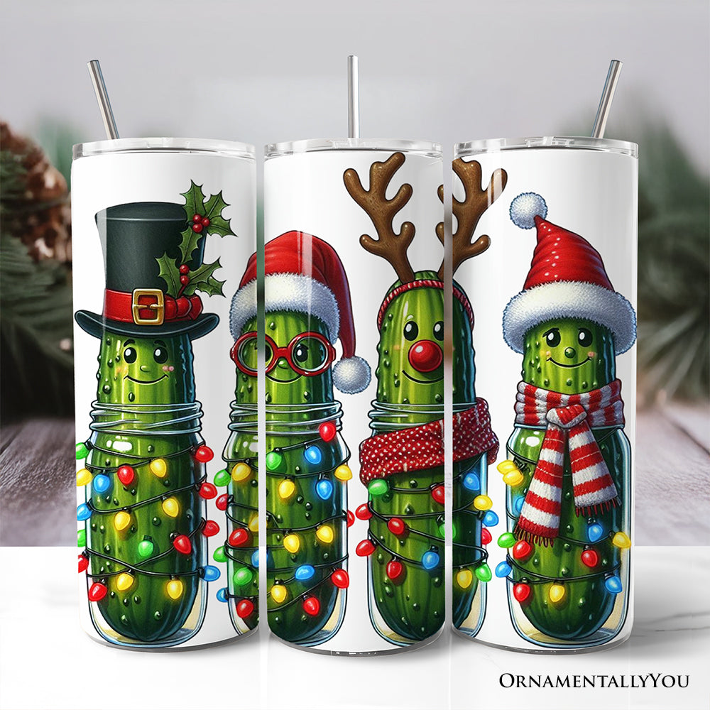 Christmas Pickles 20oz Personalized Tumbler With Lid and Stainless Steel Straw, Festive Holiday Cucumber Gift Cup