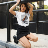 Sass is Sacrosanct Concept Art Graphic T-Shirt, Sexy Cat Woman Black and White Streetwear Tee