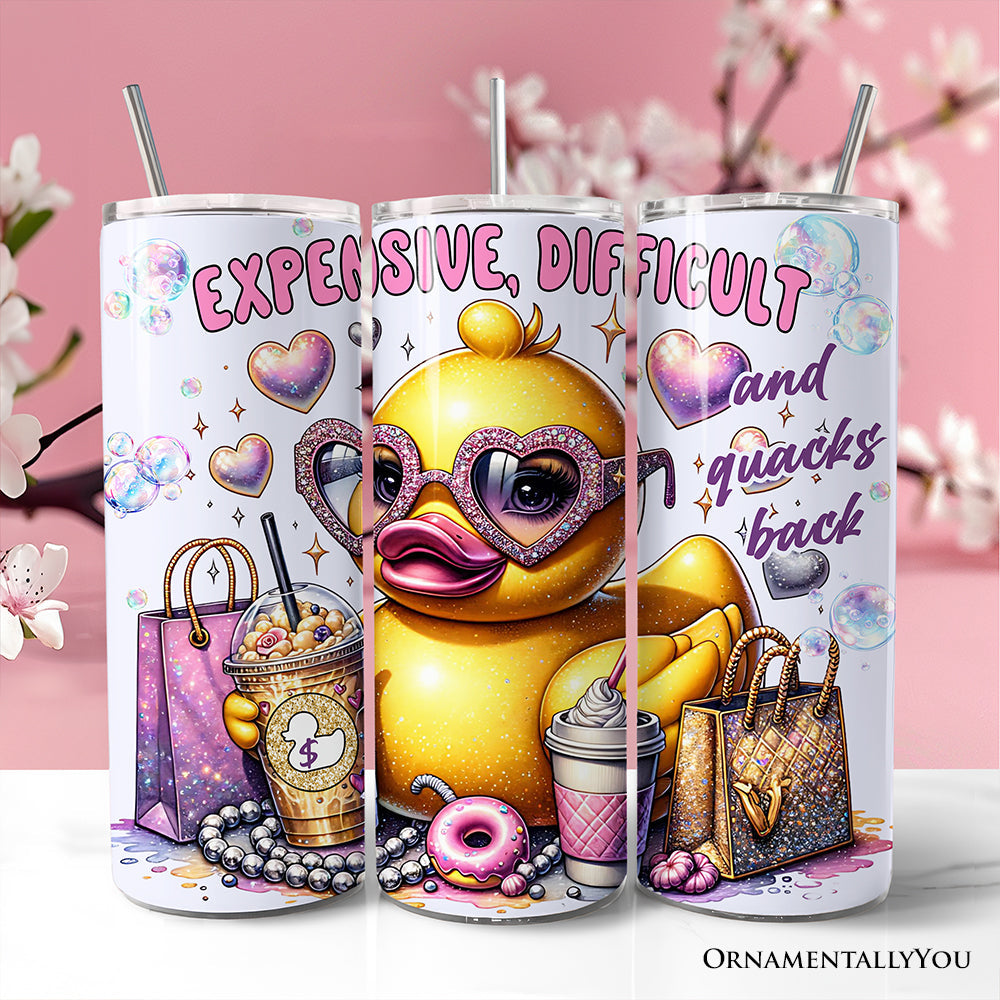 Sassy Rubber Duck 20oz Personalized Tumbler With Lid and Stainless Steel Straw, Purple Glam Girl Gift Cup