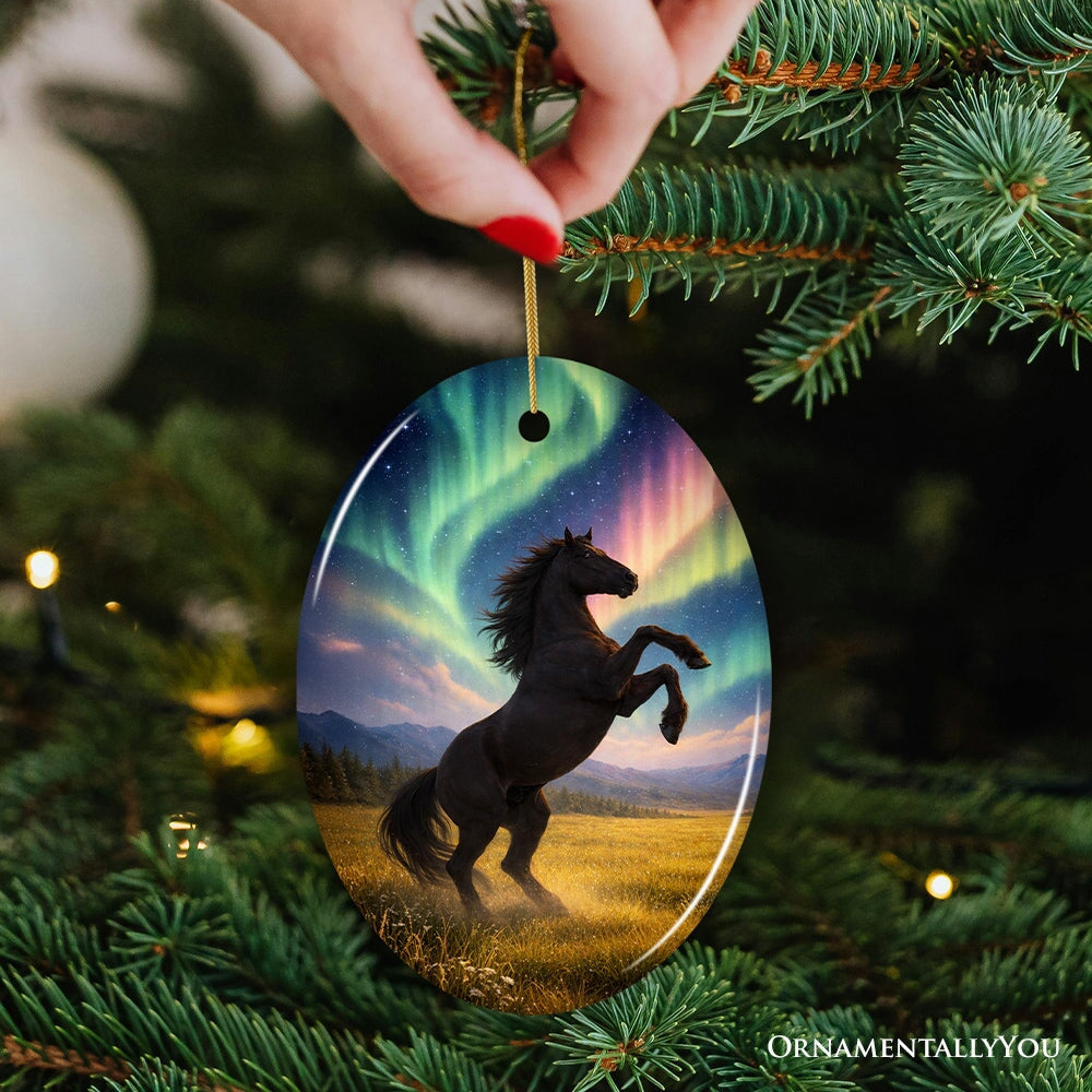 Beautiful Aurora Horse Ceramic Ornament, Northern Lights Wildlife Gift and Tree Decor