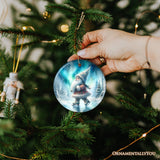 Whimsical Skater Gnome on Ice Ceramic Ornament, Magical Night Christmas Gift and Tree Decor
