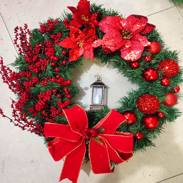 Elegant Red Christmas Wreath Champagne Gold Christmas Wreath Window Door Wall Ornament Decorations Home Halloween Decor Gifts