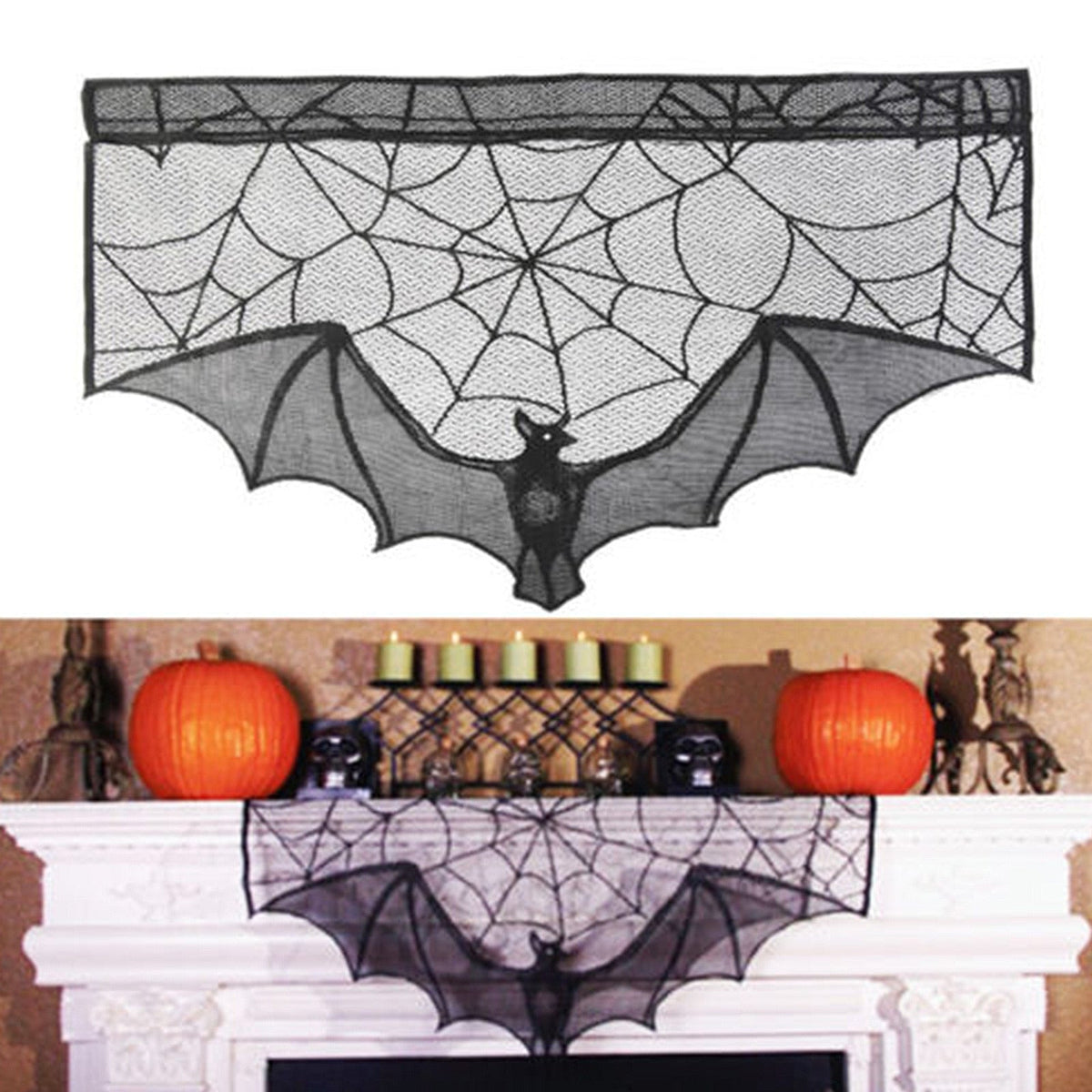 Halloween Decorative Bat Shaped Spider Web Curtain