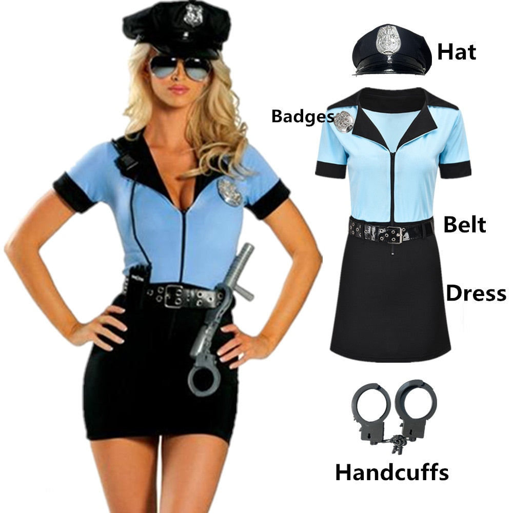 Black Blue Sexy Cop Outfit For Women