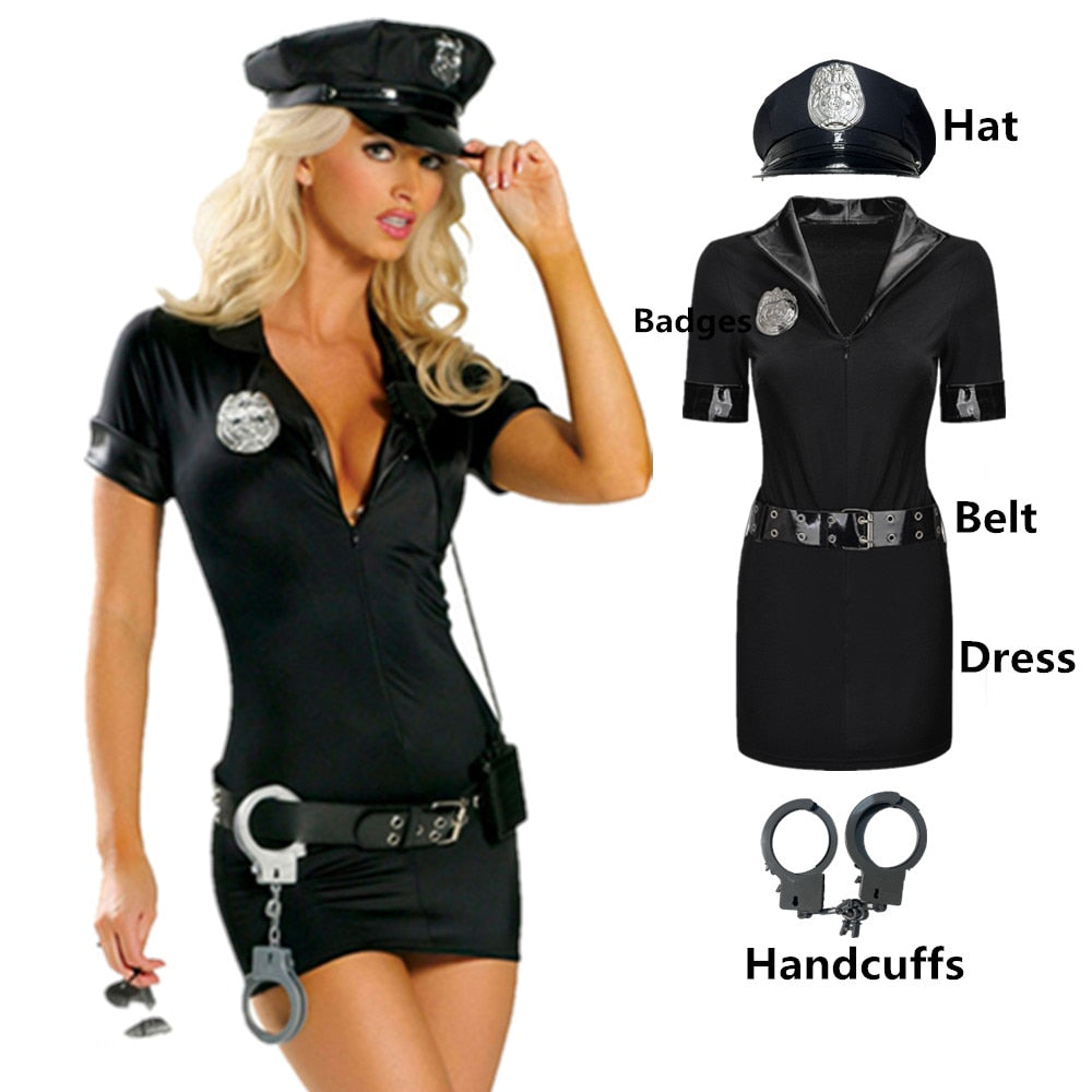 Black Blue Sexy Cop Outfit For Women