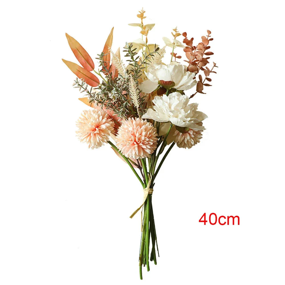 Autumn Bouquet Silk Rose Maple Leaves Dandelion  Artificial Flower for Halloween Decoration