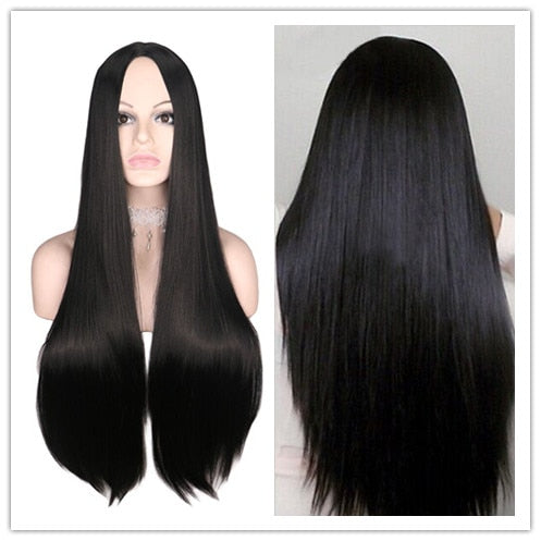 Long Black Morticia Addams Cosplay Wig
