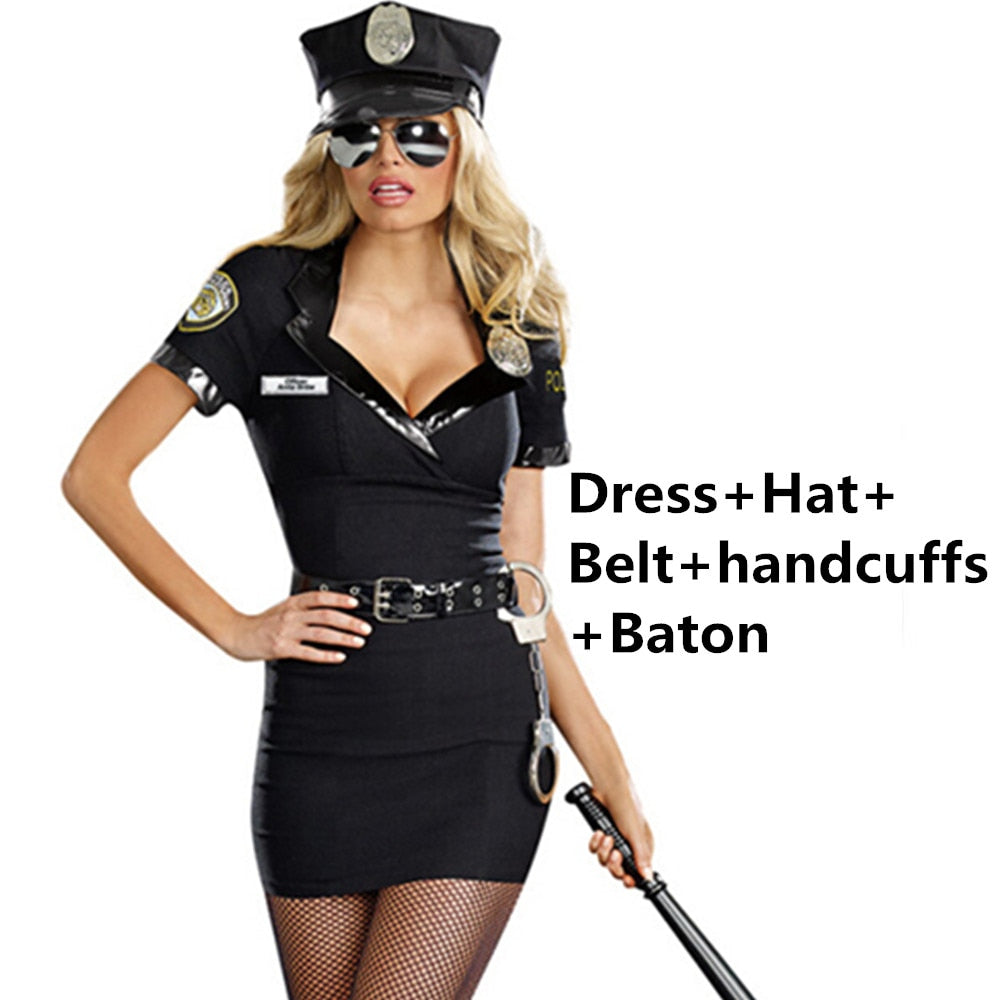Black Blue Sexy Cop Outfit For Women