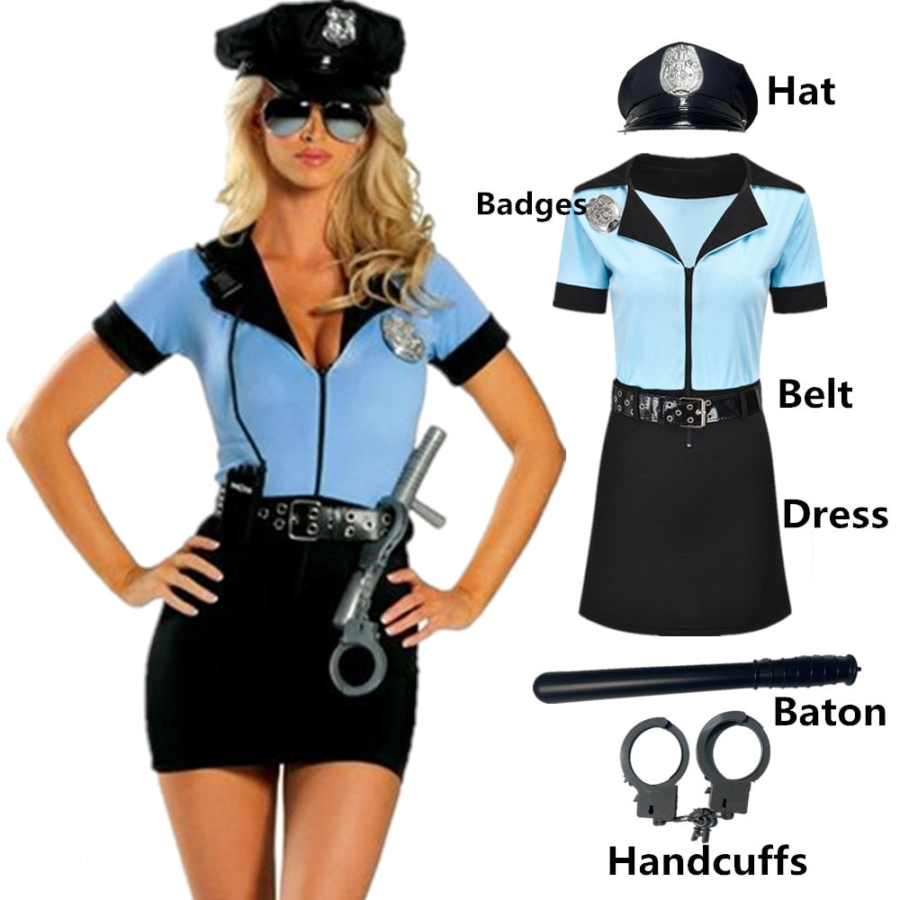 Black Blue Sexy Cop Outfit For Women