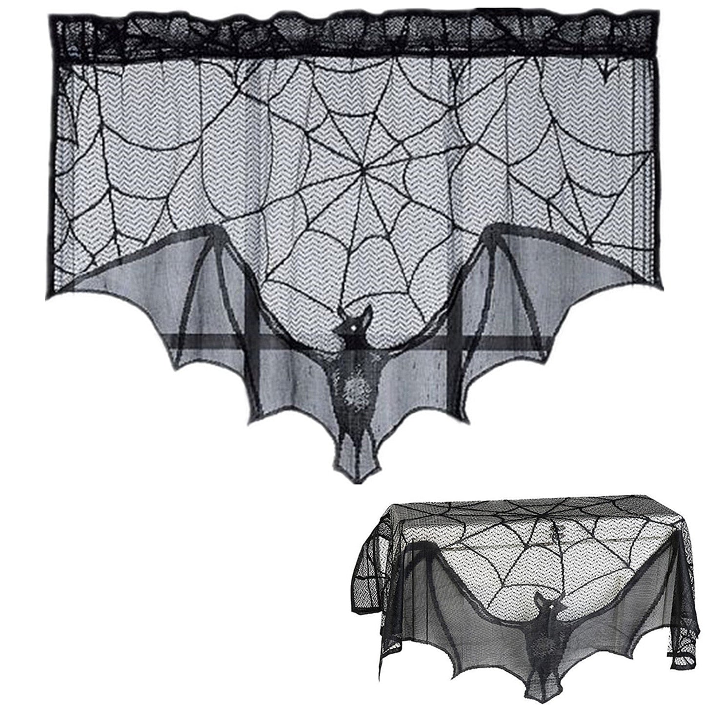 Halloween Decorative Bat Shaped Spider Web Curtain