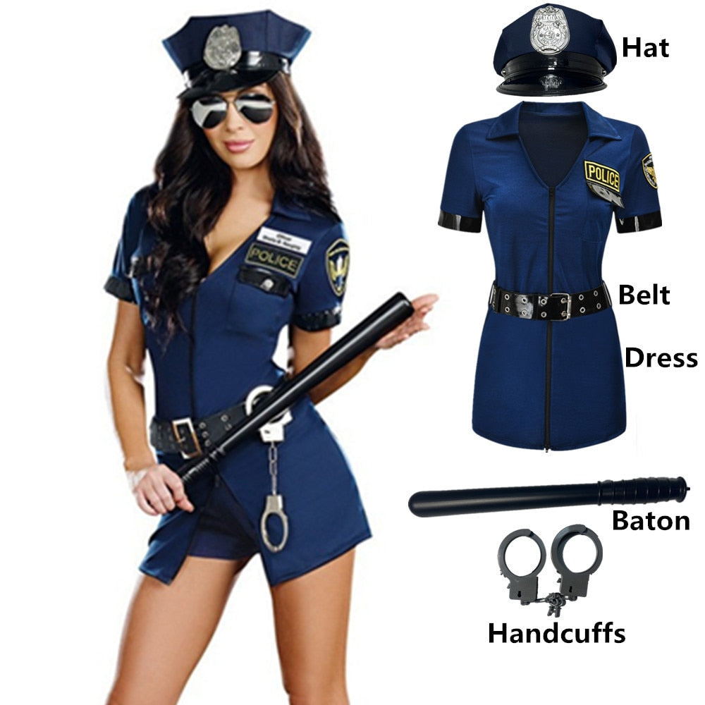 Black Blue Sexy Cop Outfit For Women