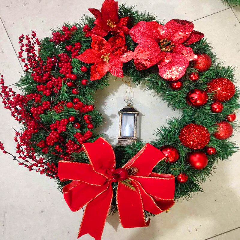 Elegant Red Christmas Wreath Champagne Gold Christmas Wreath Window Door Wall Ornament Decorations Home Halloween Decor Gifts