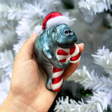 (Pre-Order) Aquatic Manatee Glass Christmas Ornament, Sea Cow Coastal Ocean Animal Holiday Decoration
