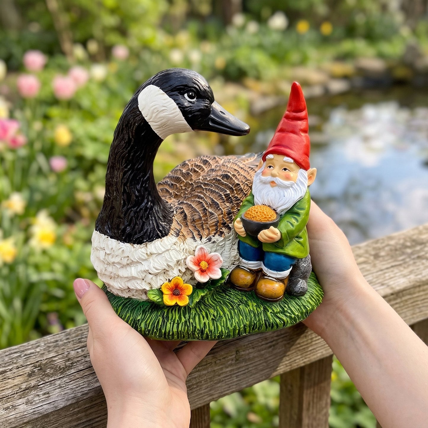 Gus the Canadian Goose & Gnorman the Gnome Garden Statue, 7" Figurine and Outdoor Decoration