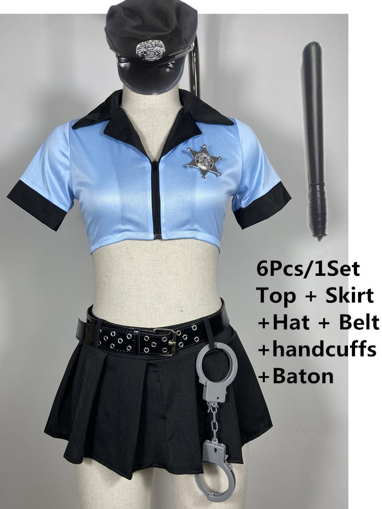 Black Blue Sexy Cop Outfit For Women