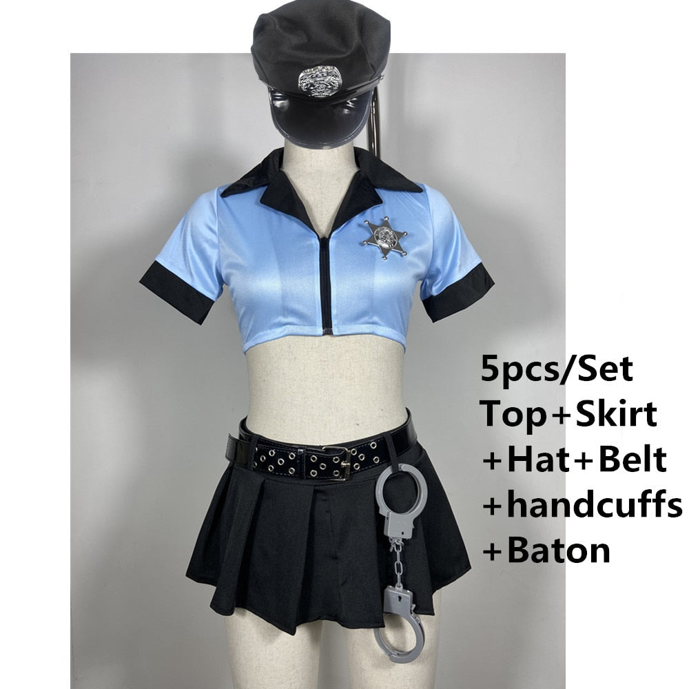 Black Blue Sexy Cop Outfit For Women