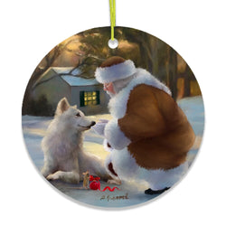 It's Almost Christmas Santa Wolf and Curious Mouse Ornament