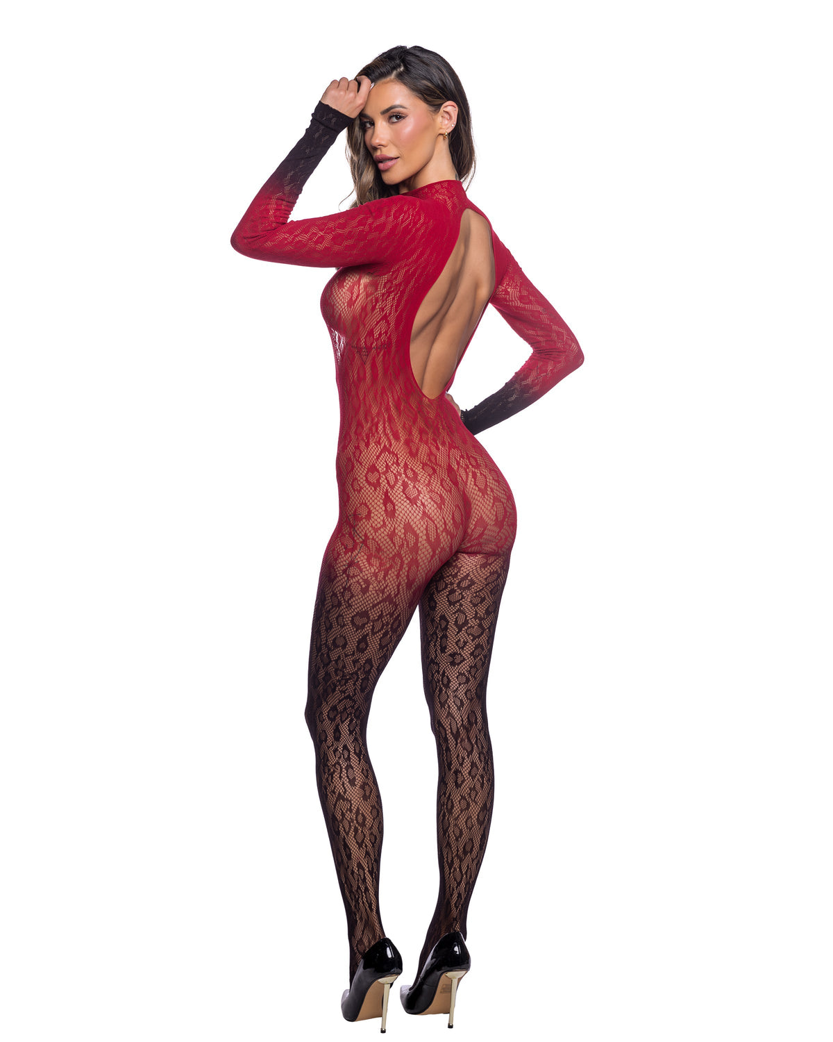 Wild Night Ombre Floral Lace Bodystocking with Finger Loop Sleeves