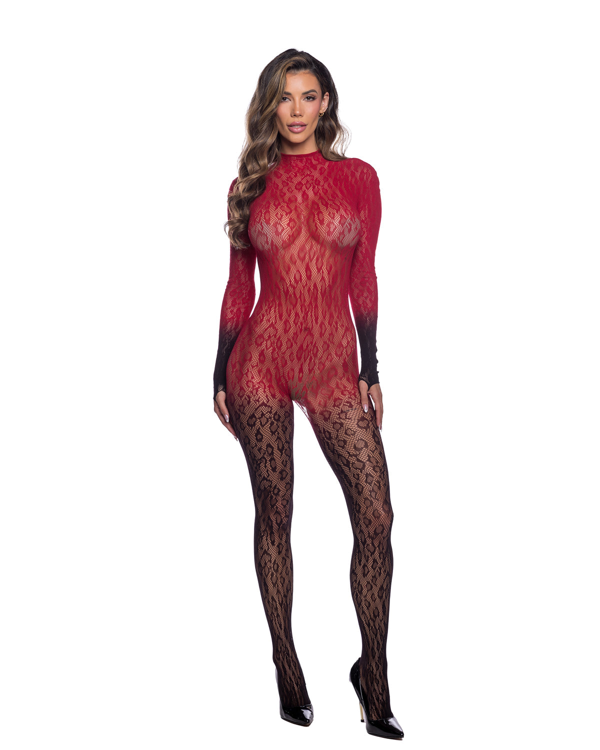Wild Night Ombre Floral Lace Bodystocking with Finger Loop Sleeves