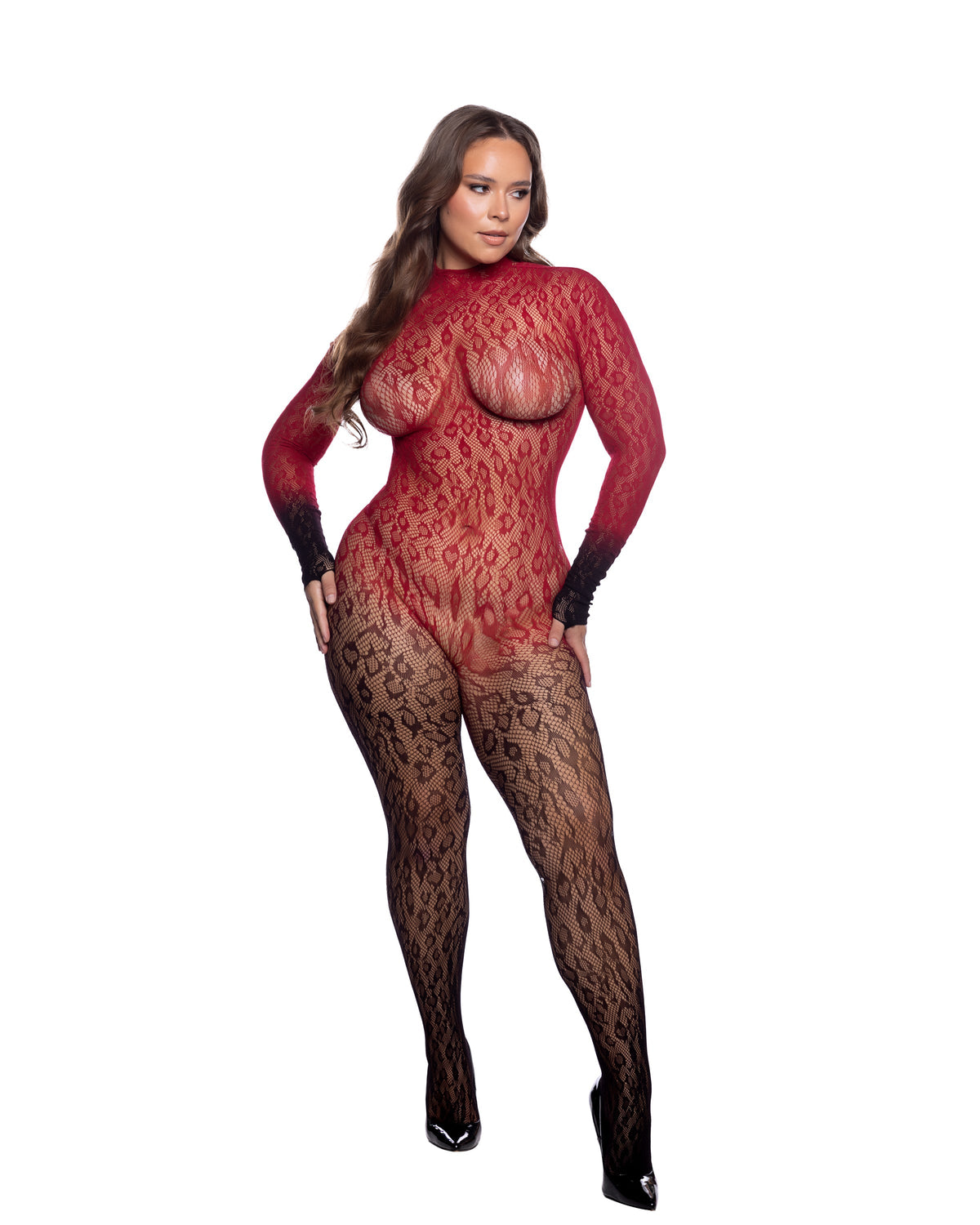 Wild Night Ombre Floral Lace Bodystocking with Finger Loop Sleeves
