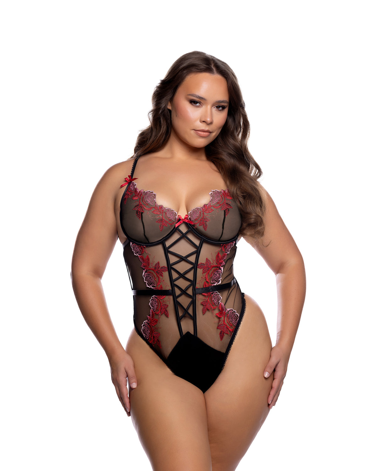 Vie En Rose Embroidered Ombre Rose Teddy with Underwire Plunge Cups