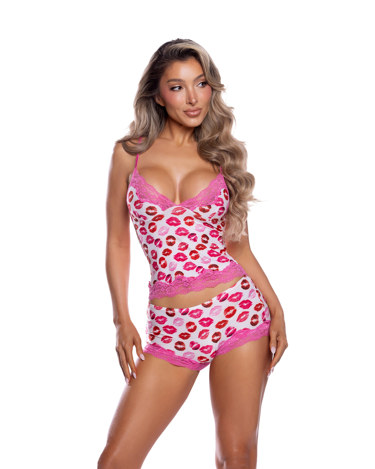 Sweet Smooch Lipstick Kiss Print Modal Cami & Shorts Pajama Set