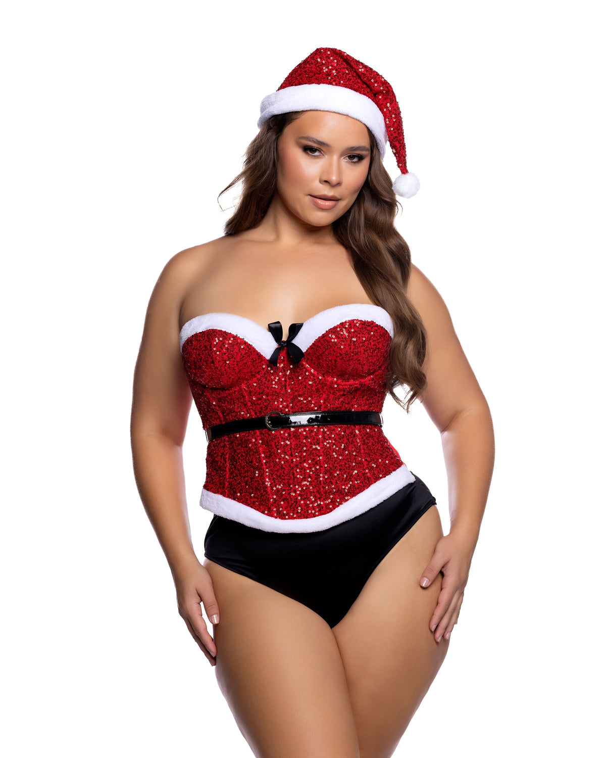 Santa Baby Sequin Balconette Bustier Corset & Santa Hat Christmas Set
