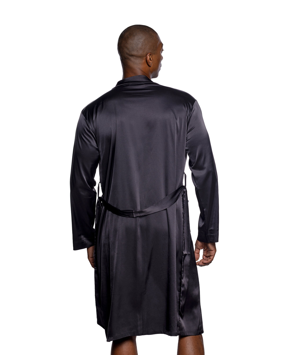 Men's Essentials Black Stretch Satin Robe with Sash